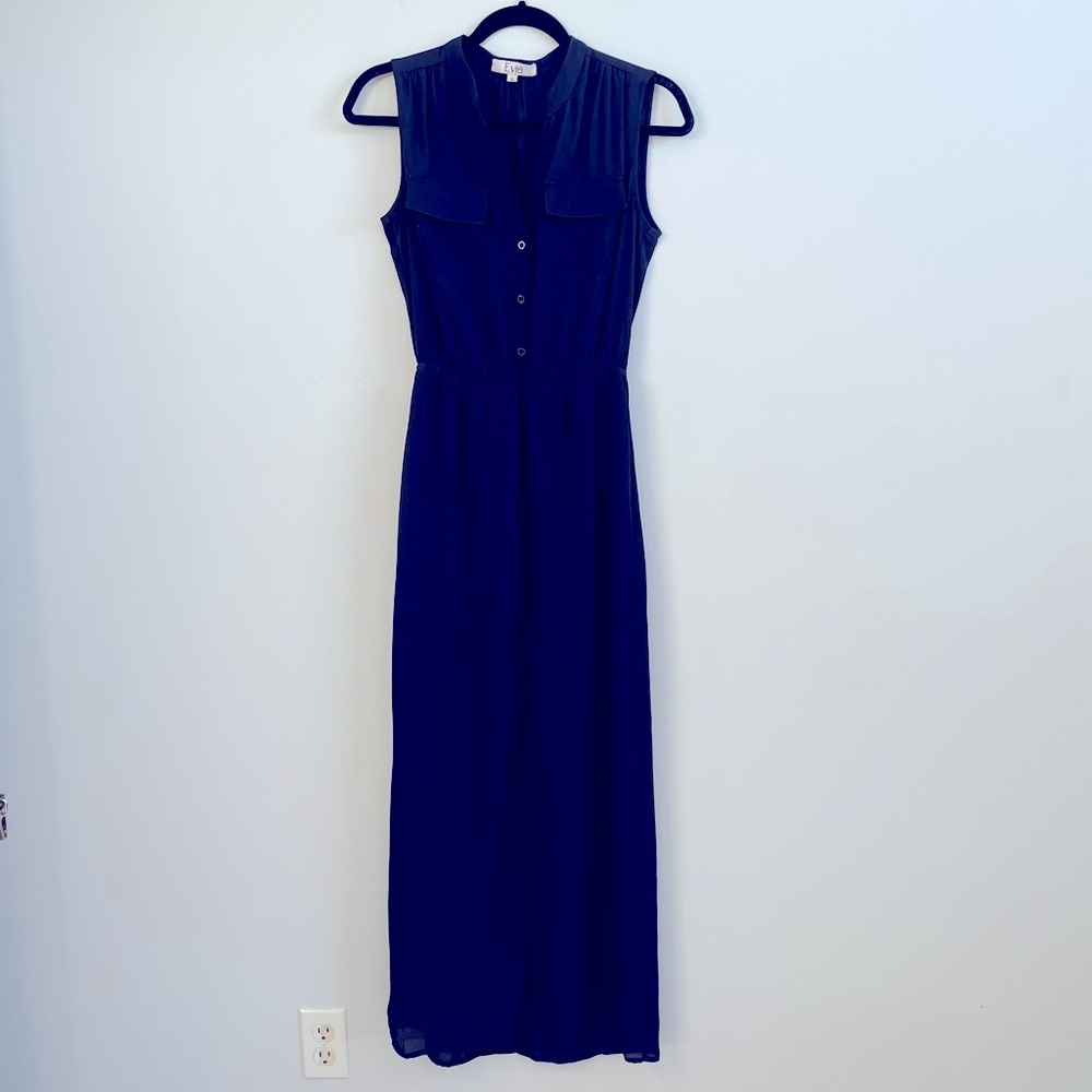Navy blue full length shirt dress